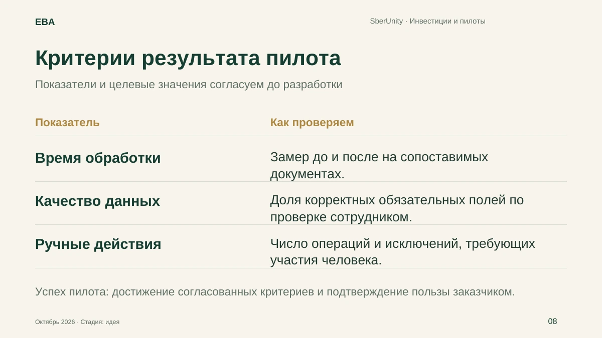 Слайд 8. Критерии результата пилота
